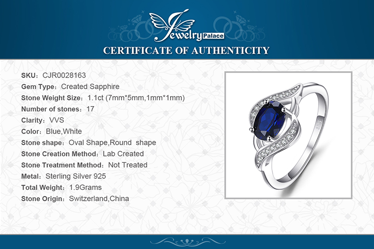 Created Blue Sapphire Halo Ring – 925 Sterling Silver – detail 6