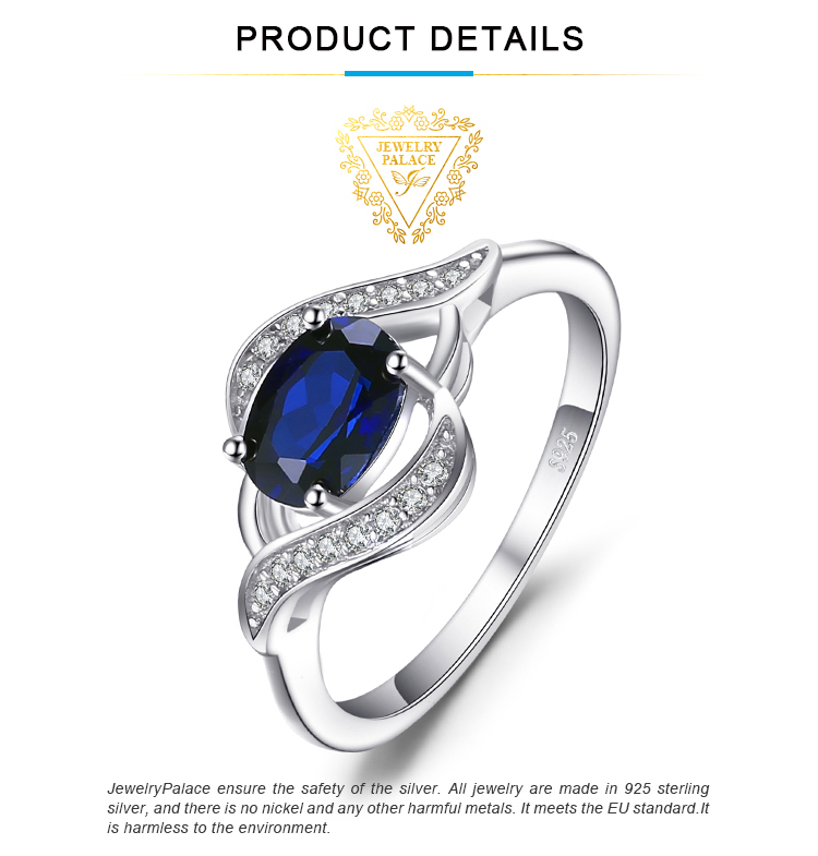 Created Blue Sapphire Halo Ring – 925 Sterling Silver – detail 2