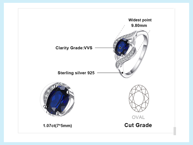 Created Blue Sapphire Halo Ring – 925 Sterling Silver – detail 5