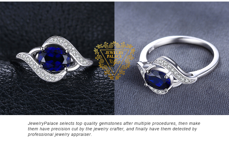 Created Blue Sapphire Halo Ring – 925 Sterling Silver – detail 3