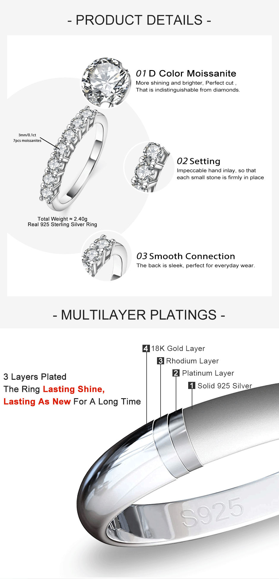Seven Stone Moissanite Half Eternity Band – 925 Silver – detail 6