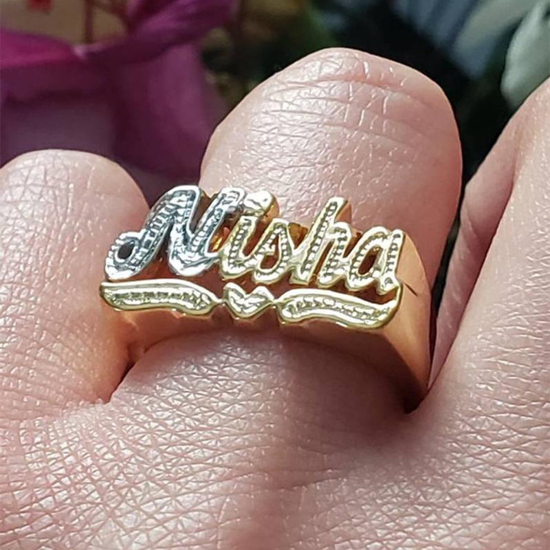 Custom Initial Signet Ring – 18K Gold Plated – detail 8