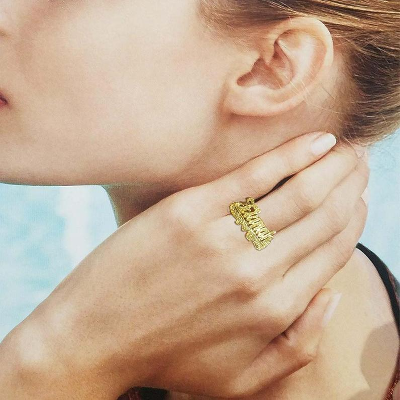 Custom Initial Signet Ring – 18K Gold Plated – detail 9