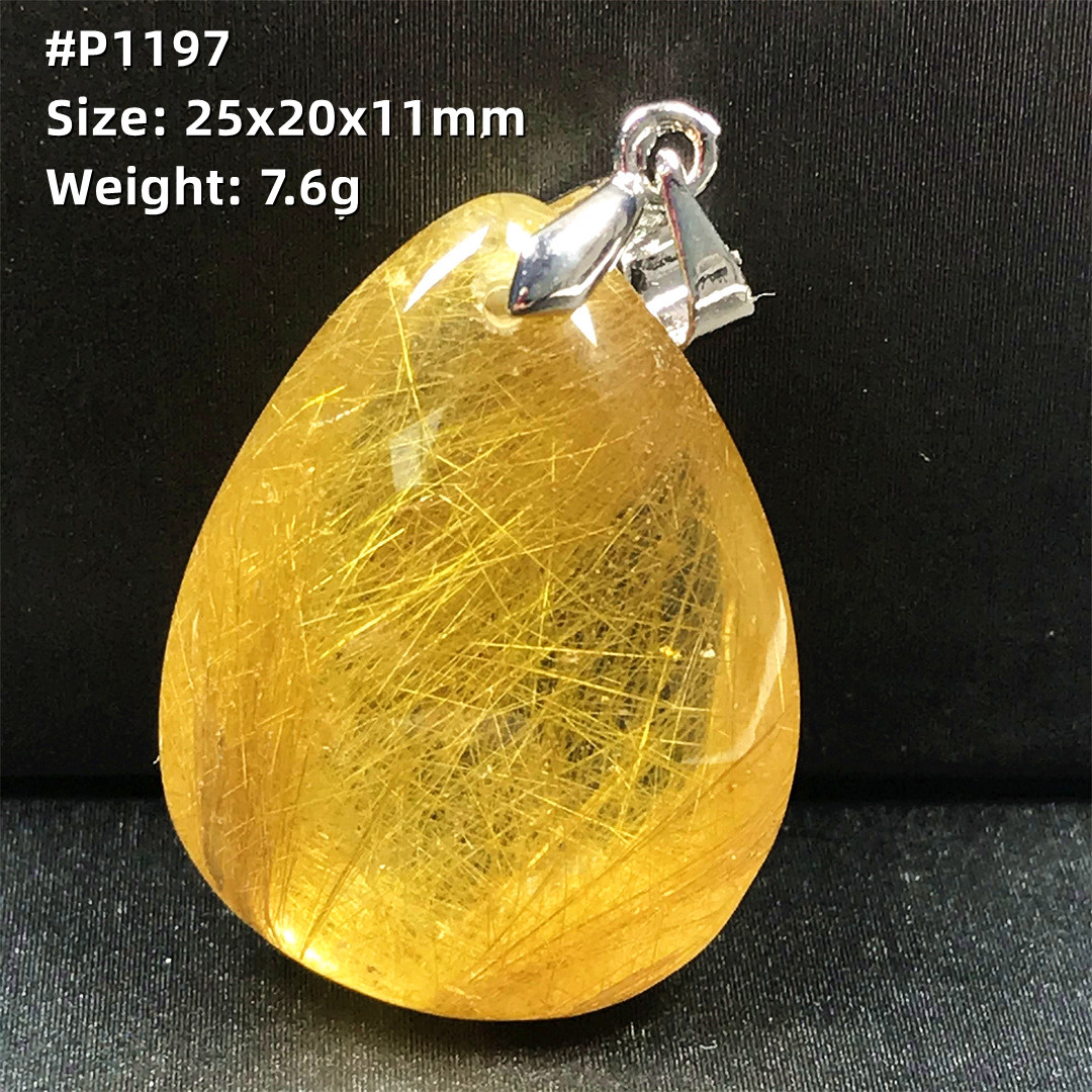 Gold Rutilated Quartz Pendant Necklace – Natural Stone – detail 3
