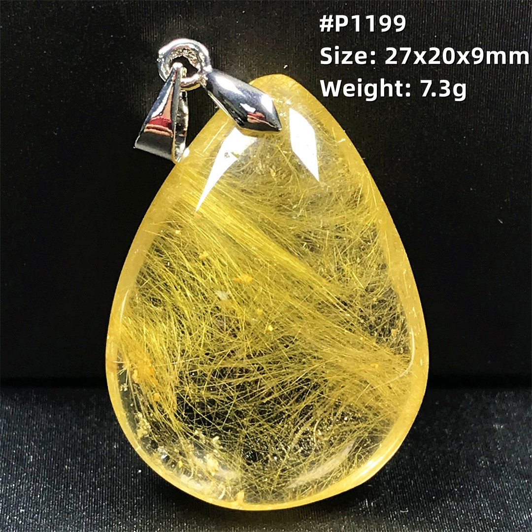 Gold Rutilated Quartz Pendant Necklace – Natural Stone – detail 1