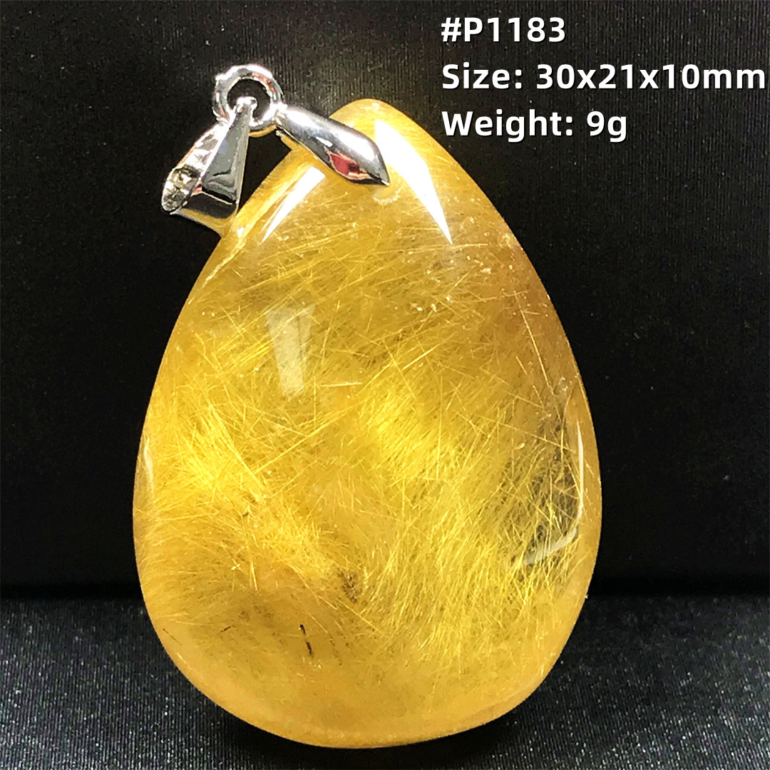 Gold Rutilated Quartz Pendant Necklace – Natural Stone – detail 7