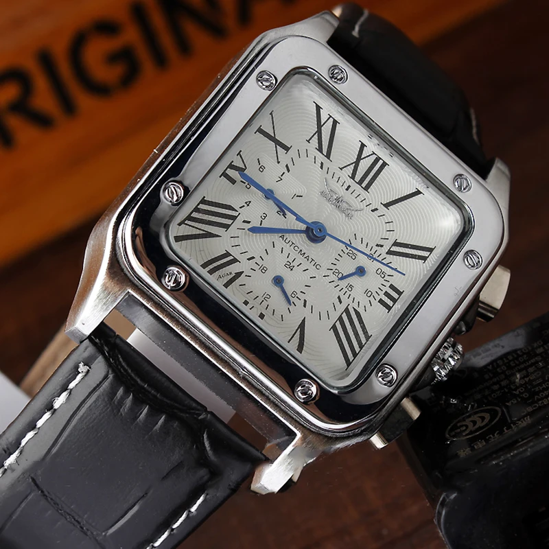 Men's Rectangular Skeleton Mechanical Watch – Roman Numerals – detail 3