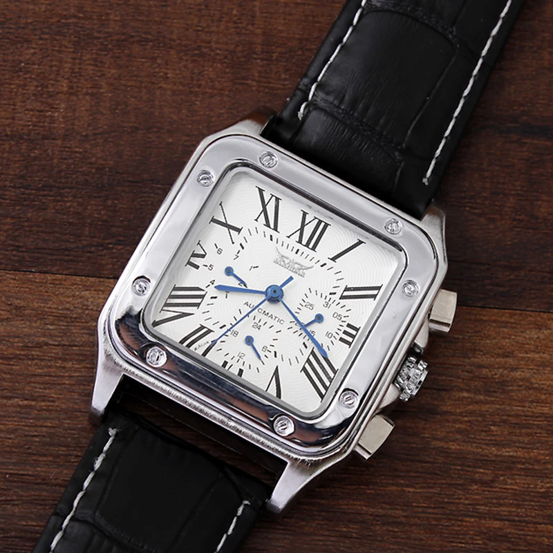 Men's Rectangular Skeleton Mechanical Watch – Roman Numerals – detail 4