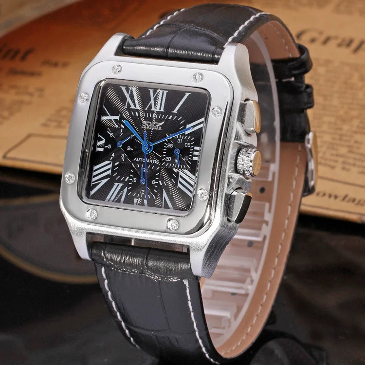 Men's Rectangular Skeleton Mechanical Watch – Roman Numerals – detail 2