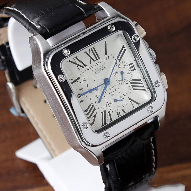 Men's Rectangular Skeleton Mechanical Watch – Roman Numerals – detail 8