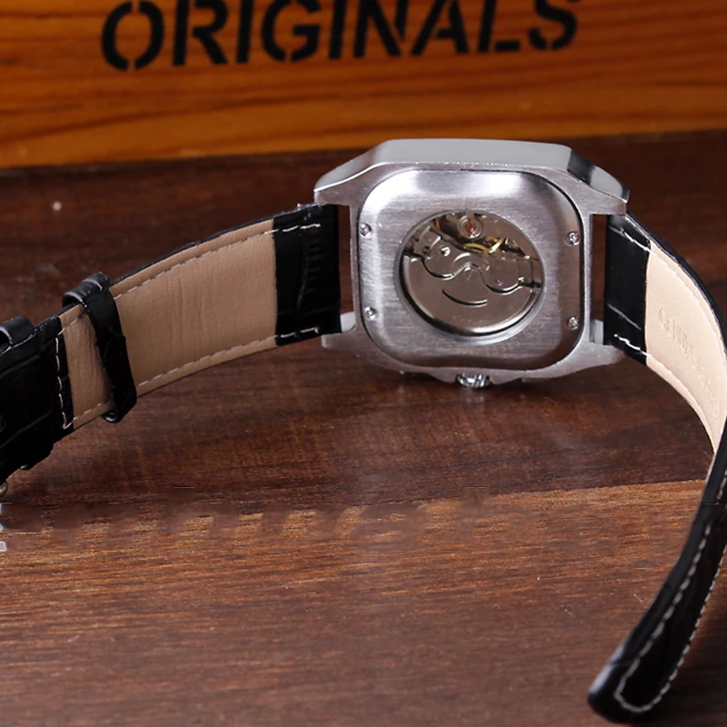 Men's Rectangular Skeleton Mechanical Watch – Roman Numerals – detail 5