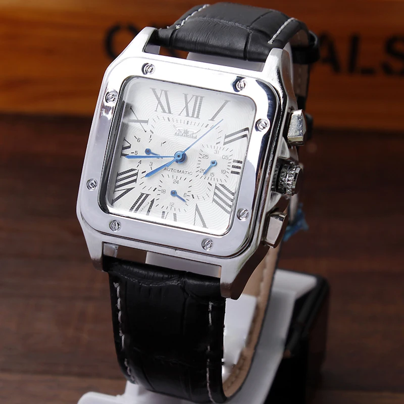 Men's Rectangular Skeleton Mechanical Watch – Roman Numerals – detail 6