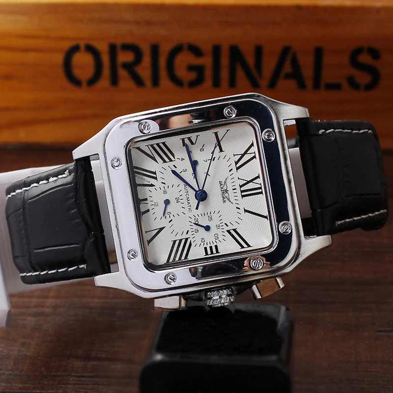 Men's Rectangular Skeleton Mechanical Watch – Roman Numerals – detail 7