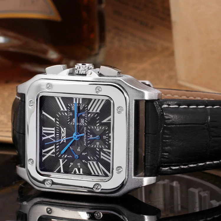 Men's Rectangular Skeleton Mechanical Watch – Roman Numerals – detail 1