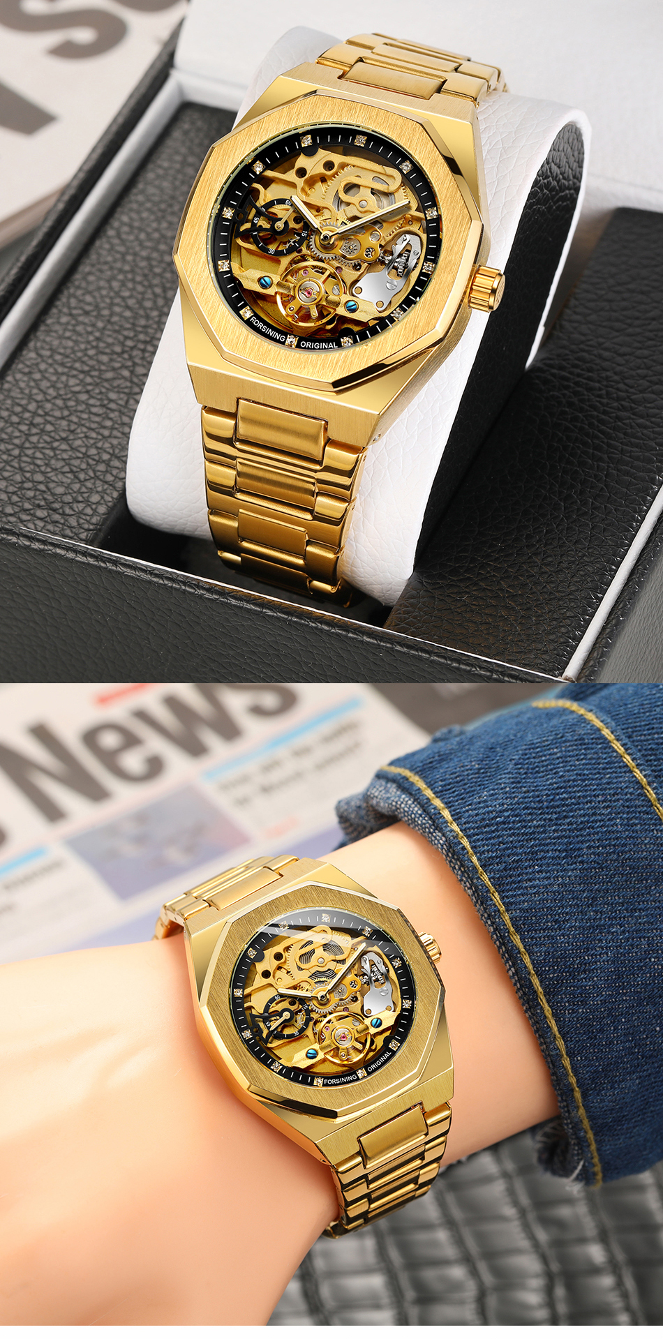 Forsining Men's Automatic Skeleton Watch – Stainless Steel – detail 11