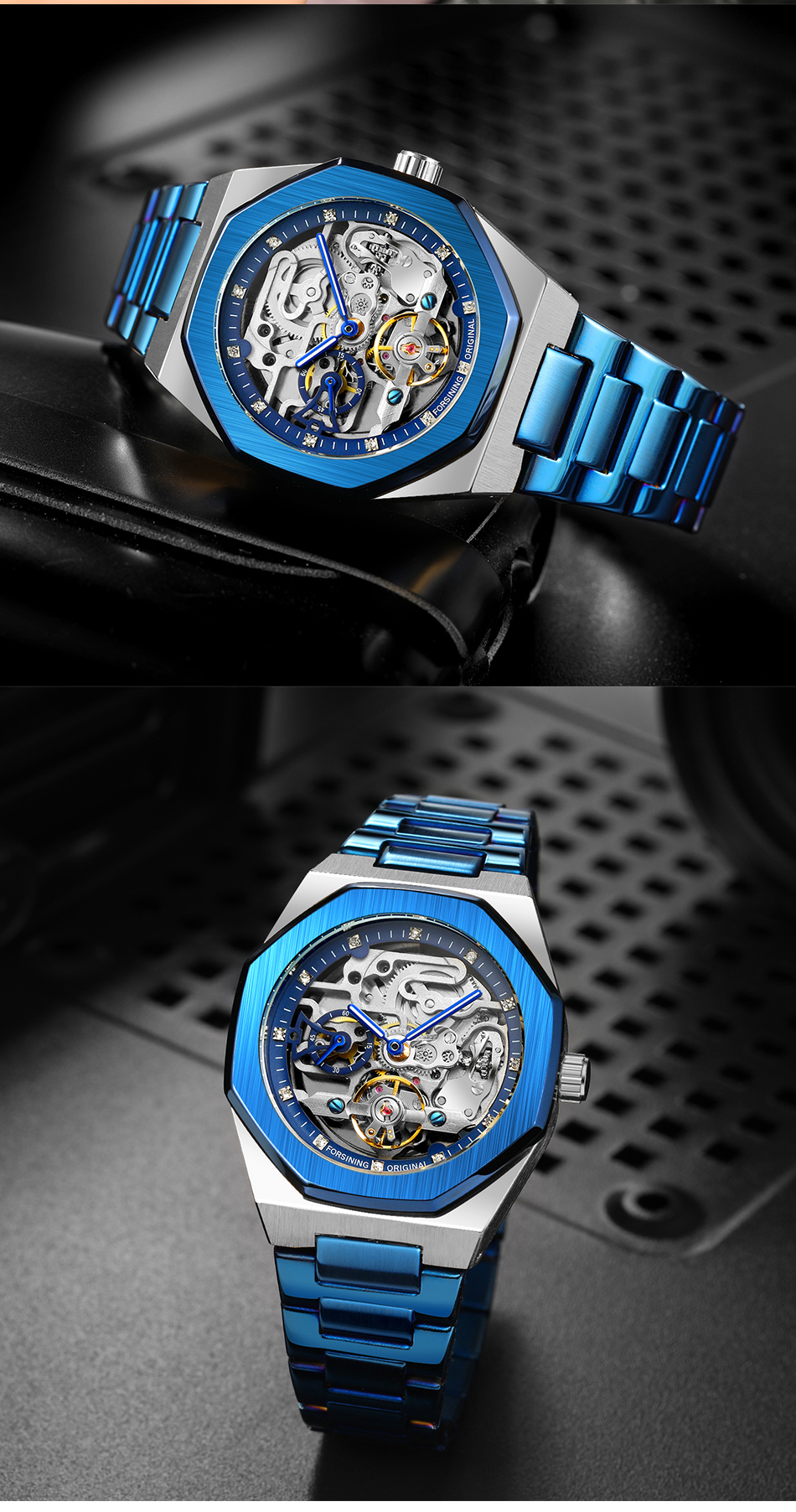 Forsining Men's Automatic Skeleton Watch – Stainless Steel – detail 17