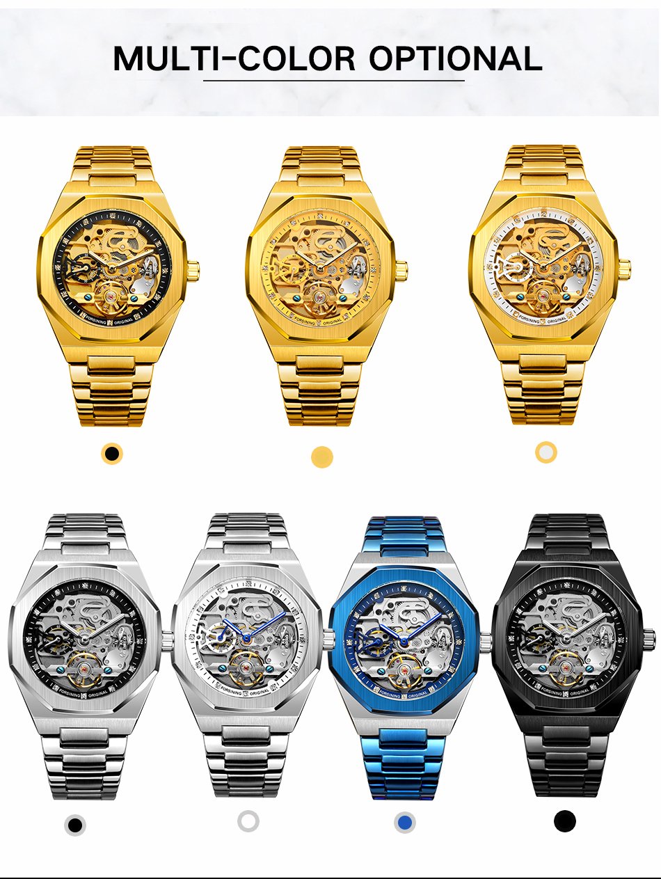 Forsining Men's Automatic Skeleton Watch – Stainless Steel – detail 9
