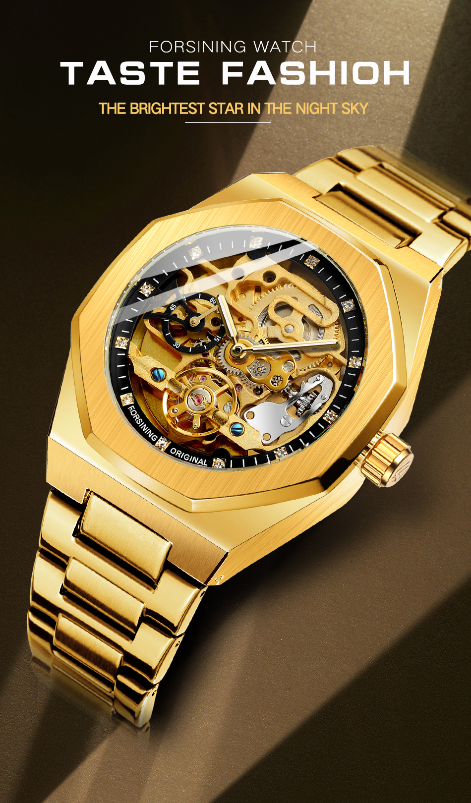 Forsining Men's Automatic Skeleton Watch – Stainless Steel – detail 1