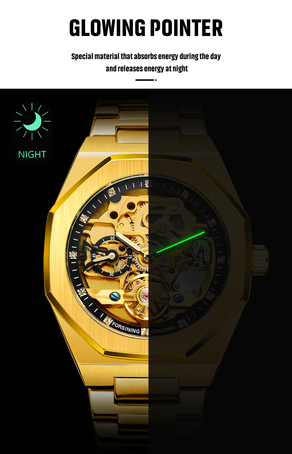Forsining Men's Automatic Skeleton Watch – Stainless Steel – detail 5