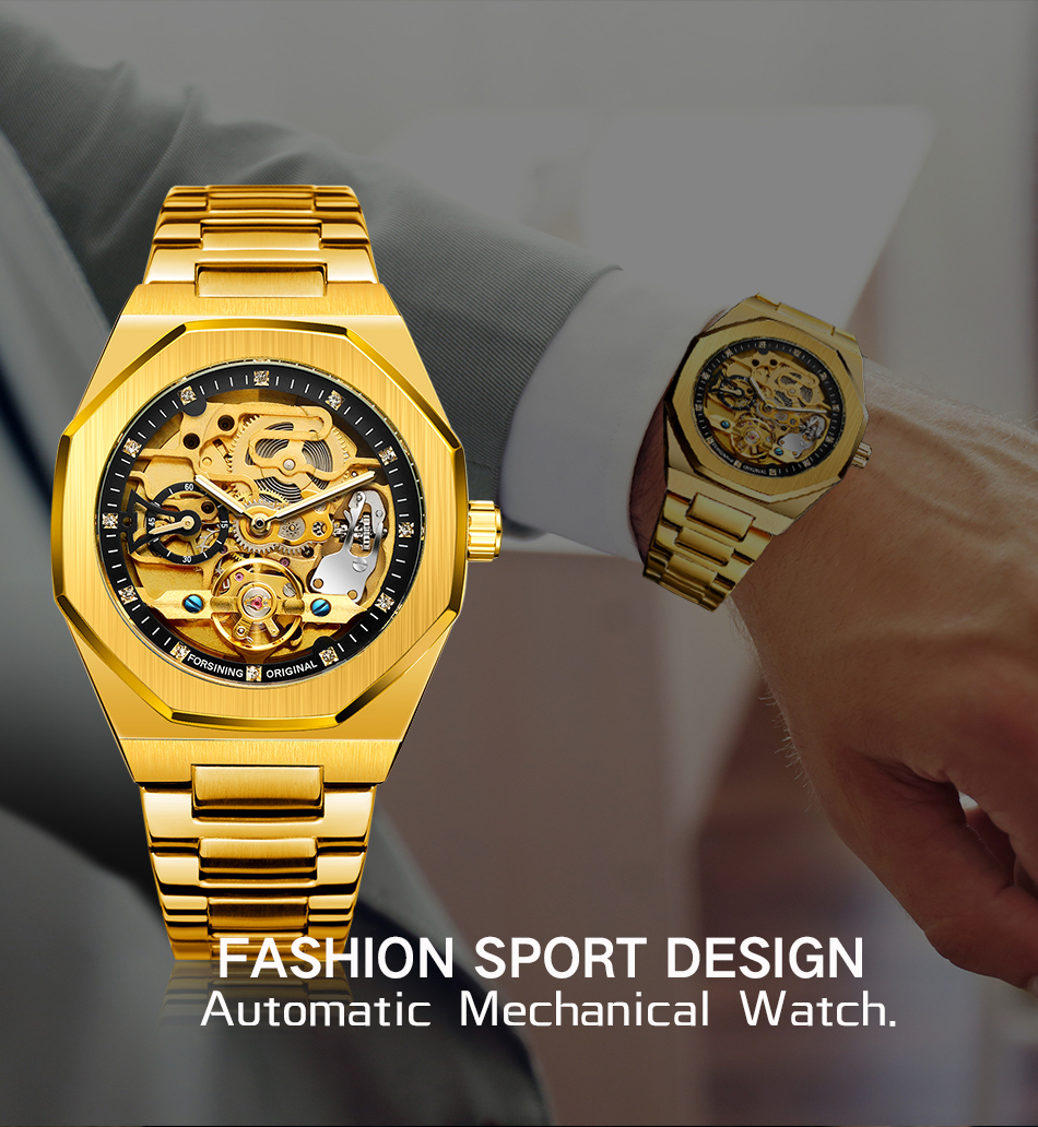 Forsining Men's Automatic Skeleton Watch – Stainless Steel – detail 2