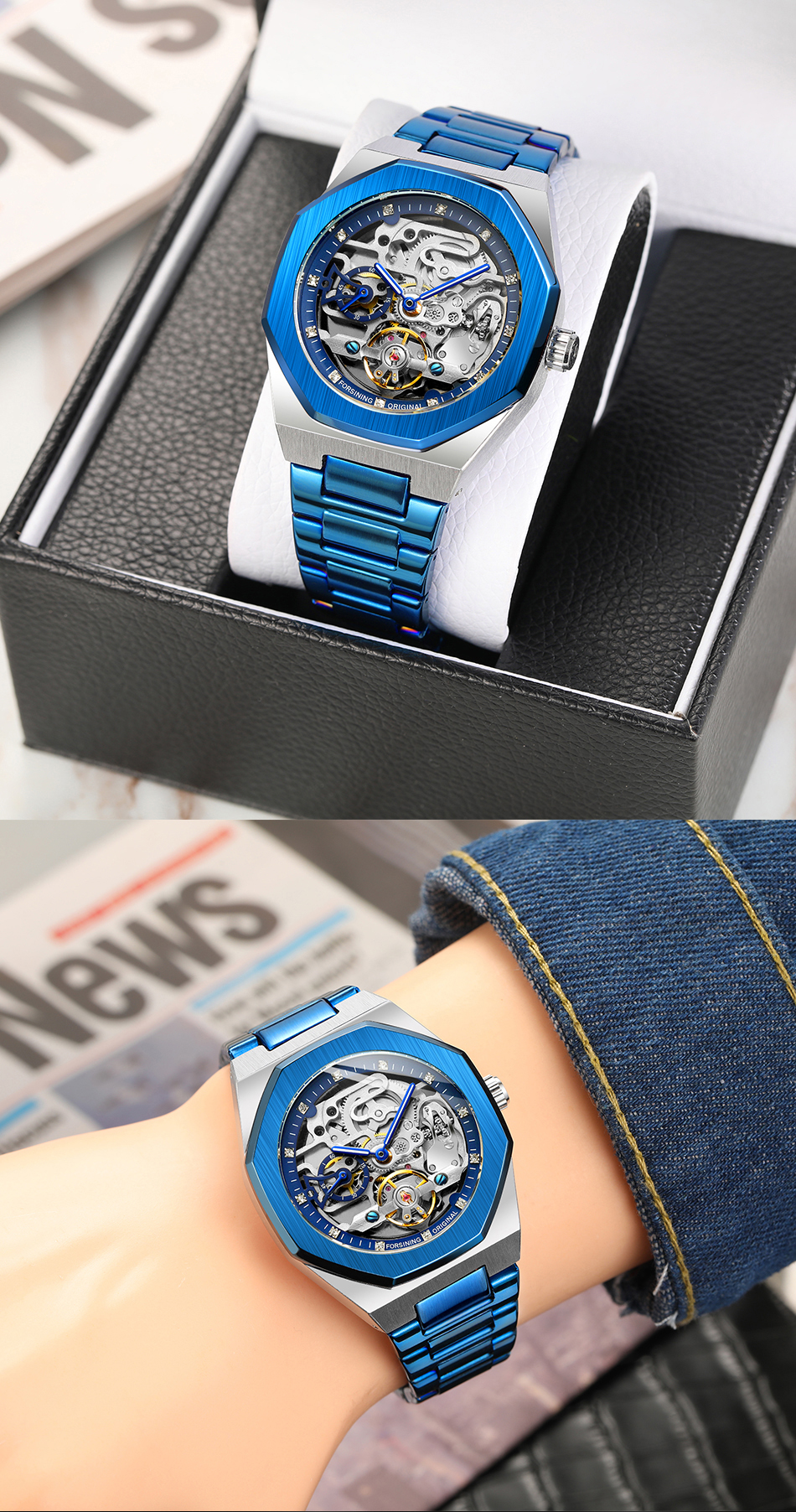 Forsining Men's Automatic Skeleton Watch – Stainless Steel – detail 16
