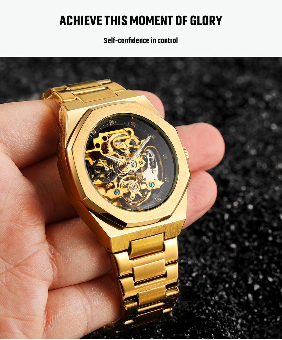 Forsining Men's Automatic Skeleton Watch – Stainless Steel – detail 3