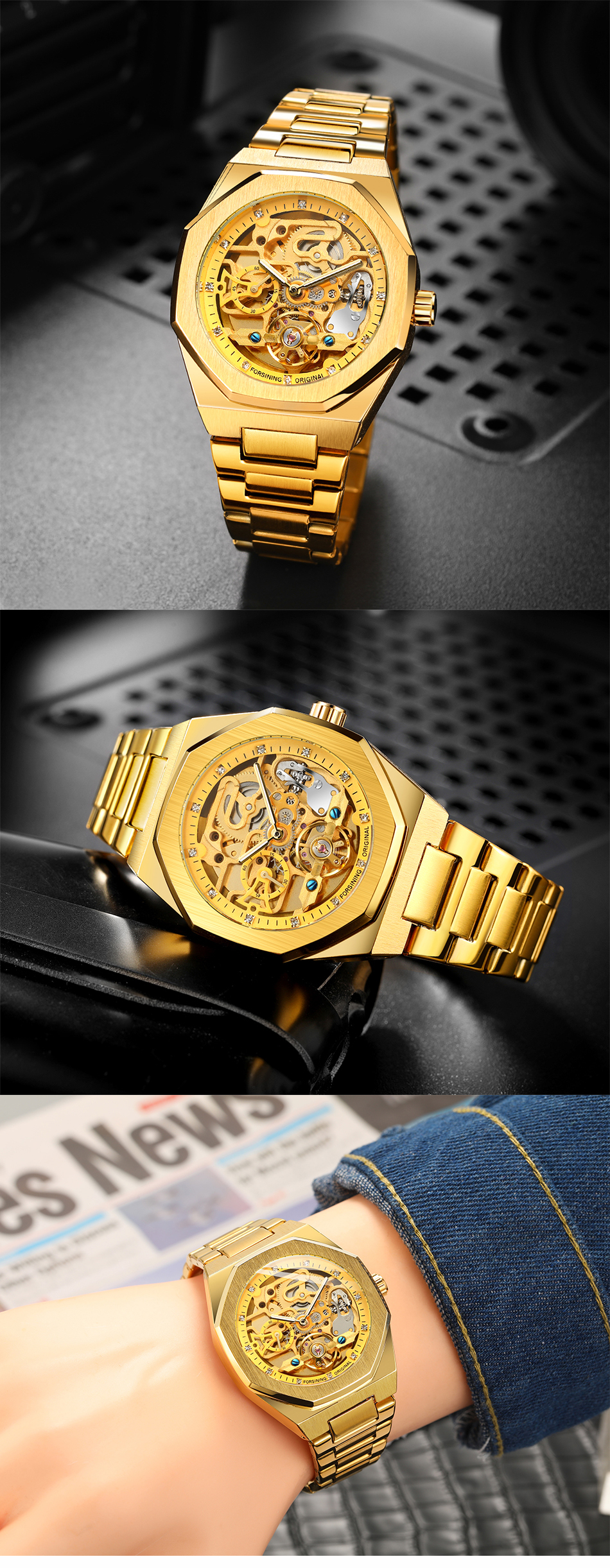 Forsining Men's Automatic Skeleton Watch – Stainless Steel – detail 12