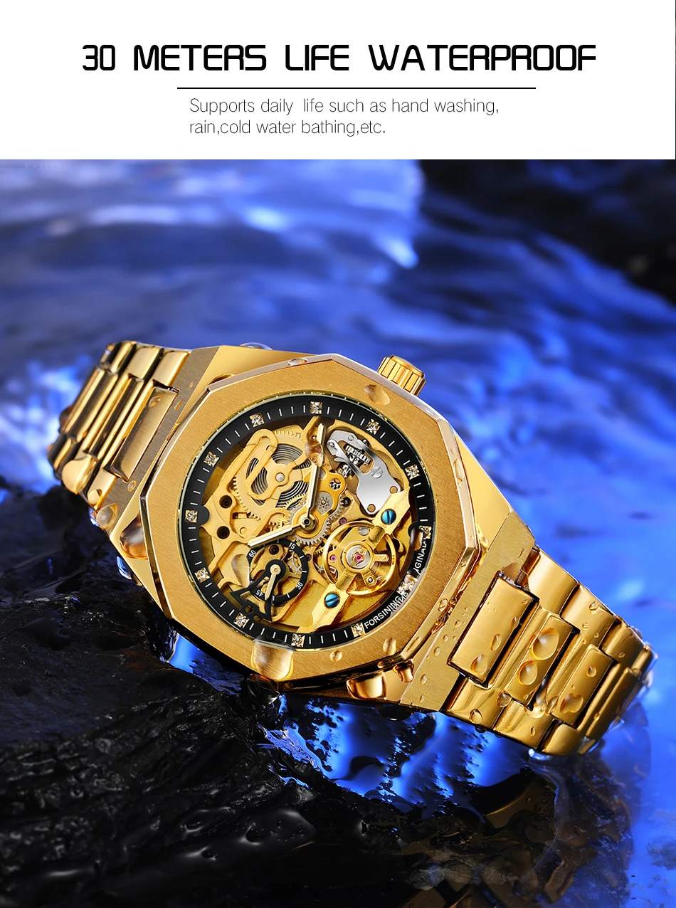 Forsining Men's Automatic Skeleton Watch – Stainless Steel – detail 4