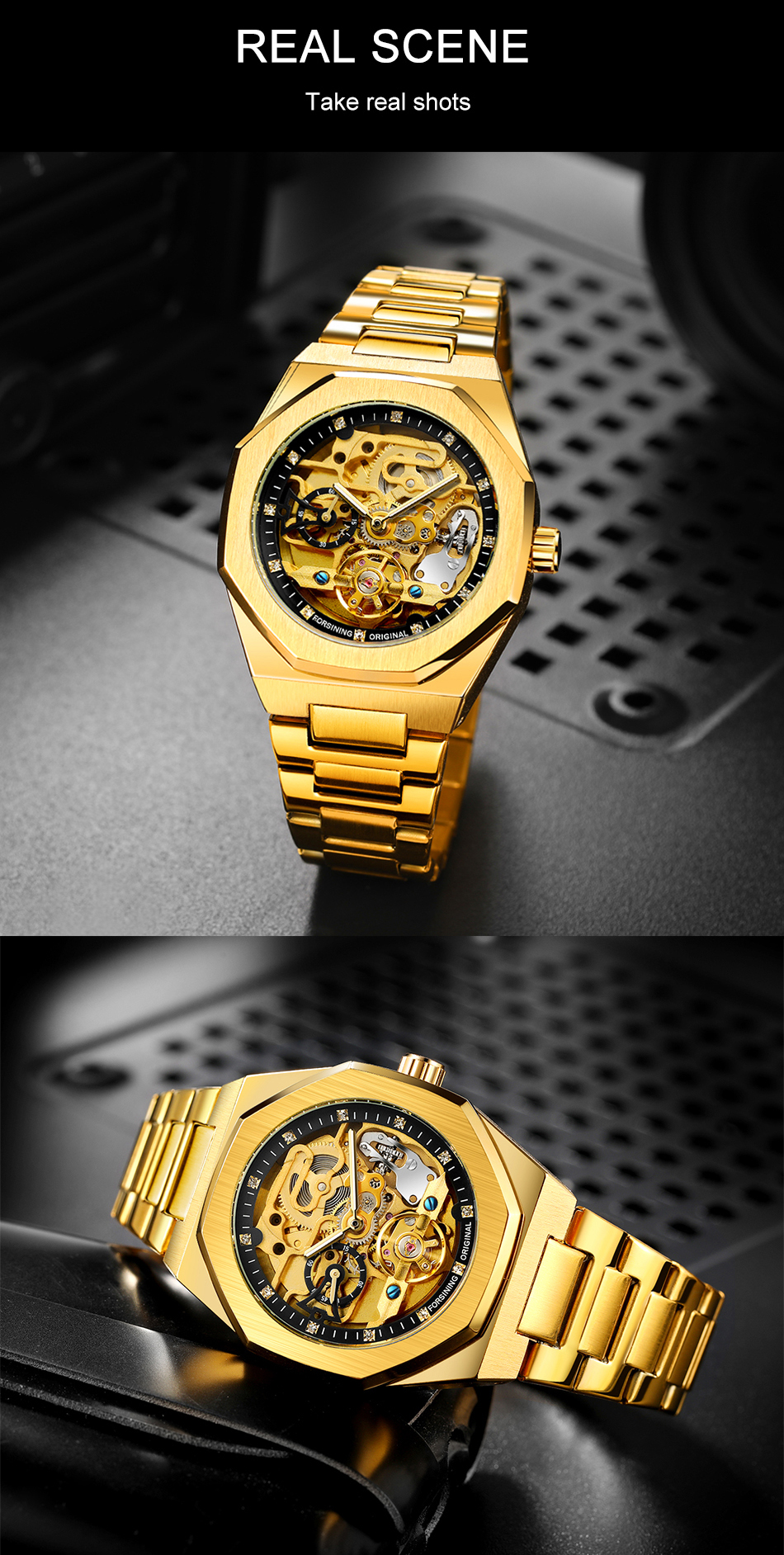 Forsining Men's Automatic Skeleton Watch – Stainless Steel – detail 10