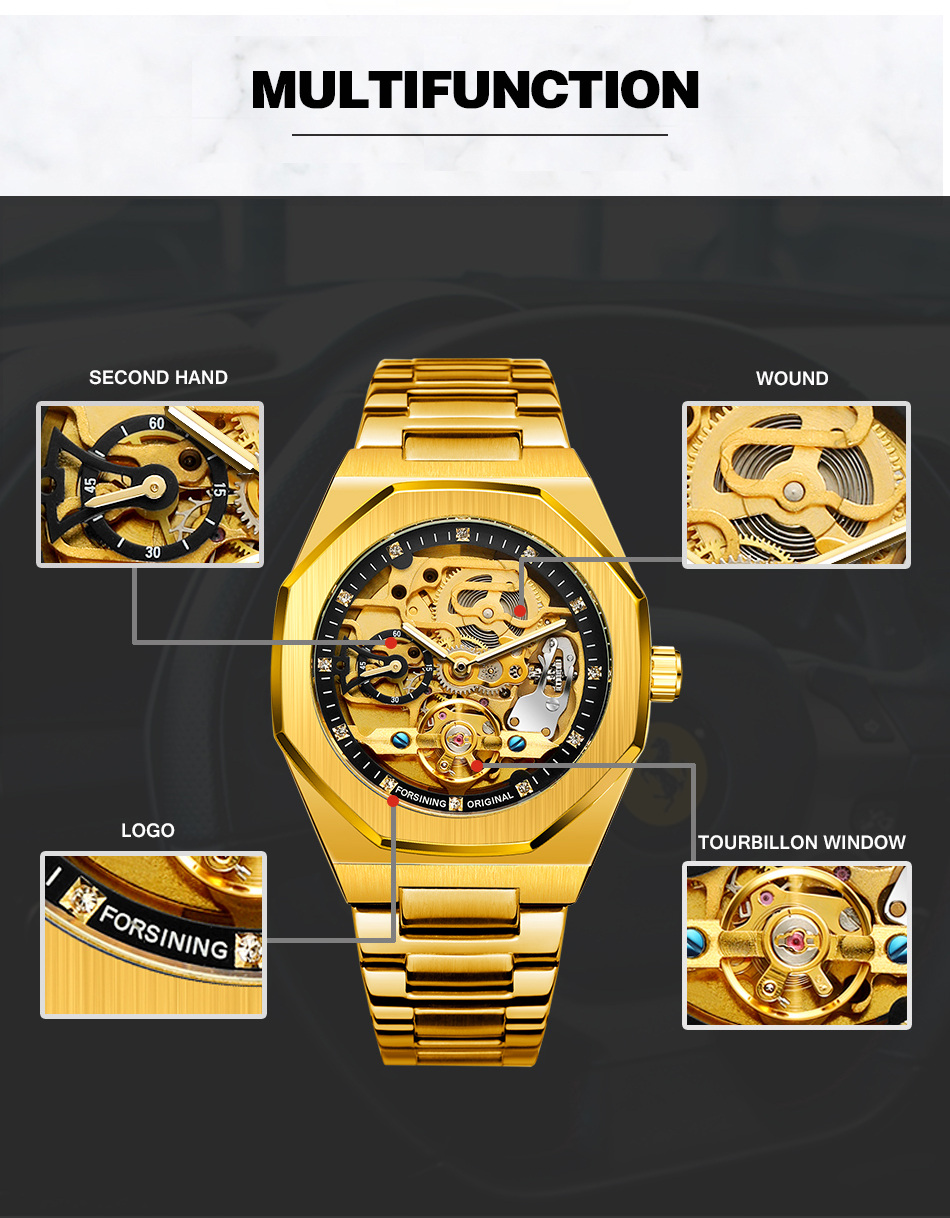 Forsining Men's Automatic Skeleton Watch – Stainless Steel – detail 6
