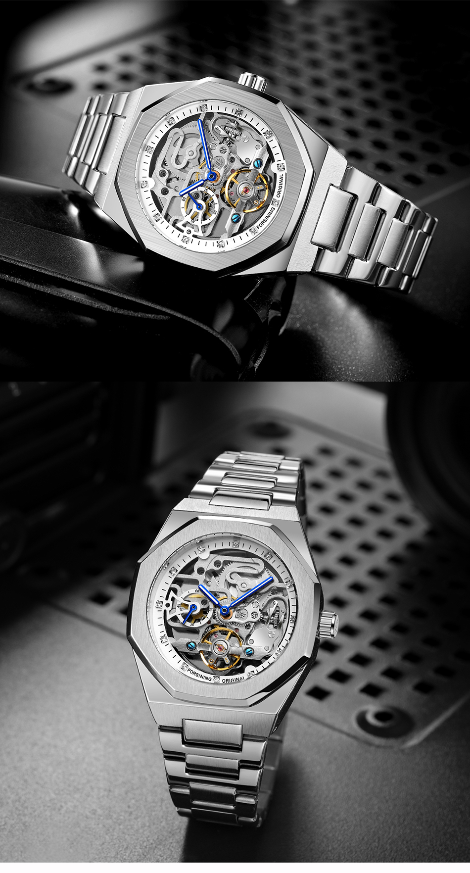 Forsining Men's Automatic Skeleton Watch – Stainless Steel – detail 15