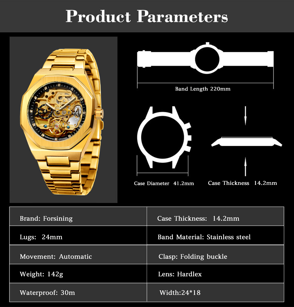 Forsining Men's Automatic Skeleton Watch – Stainless Steel – detail 8