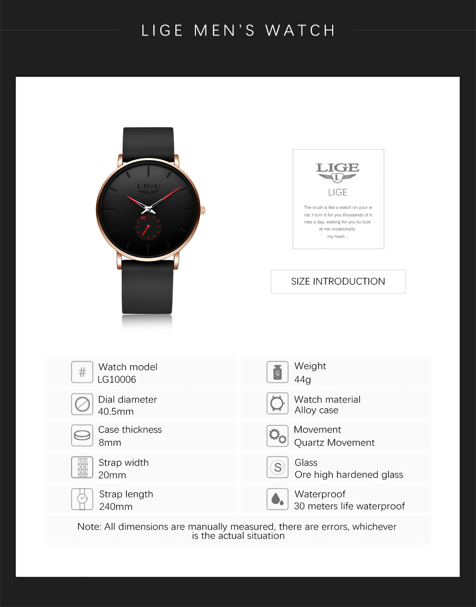 LIGE Men's Silicone Casual Watch – detail 6