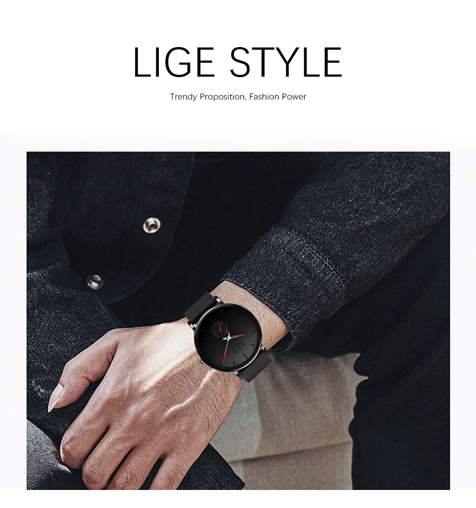 LIGE Men's Silicone Casual Watch – detail 11