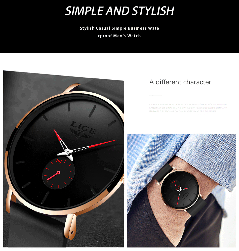 LIGE Men's Silicone Casual Watch – detail 2