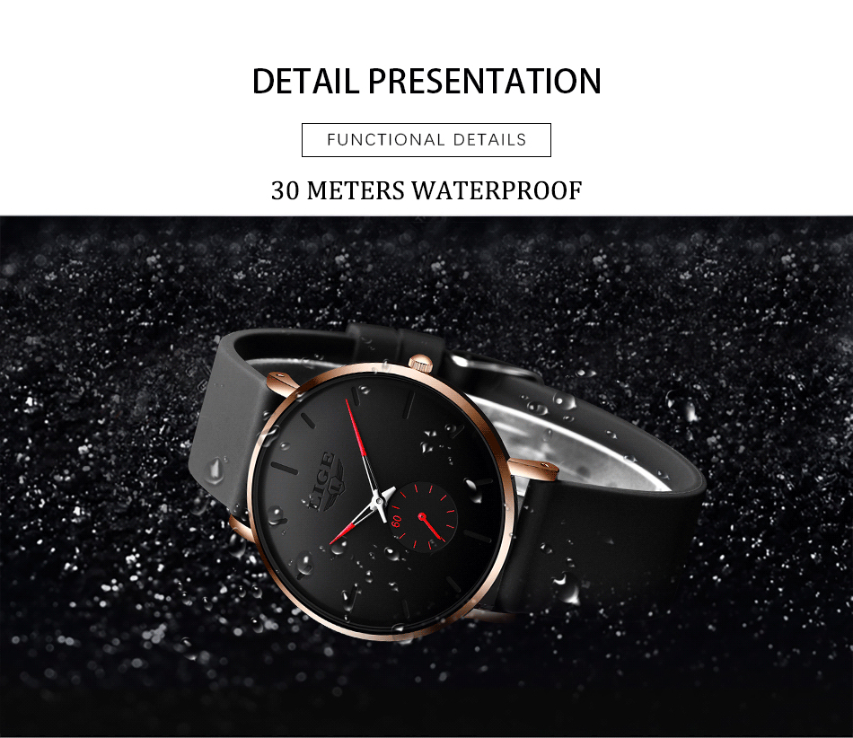 LIGE Men's Silicone Casual Watch – detail 5
