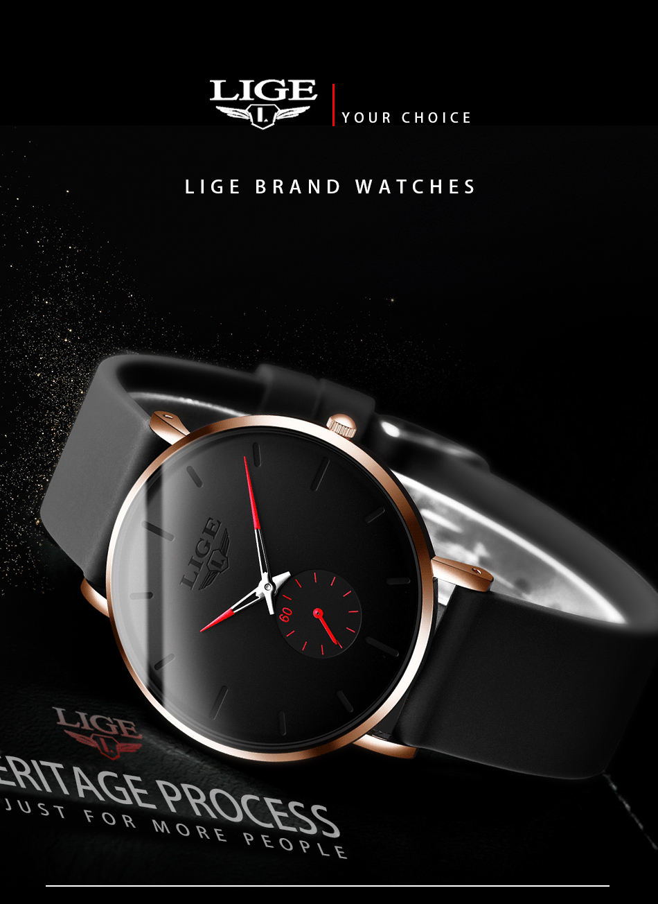 LIGE Men's Silicone Casual Watch – detail 1