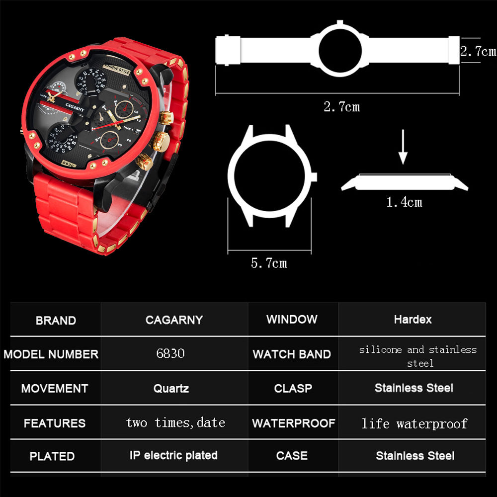 Cagarny 57 mm Gold Dual Time Military Watch – detail 3