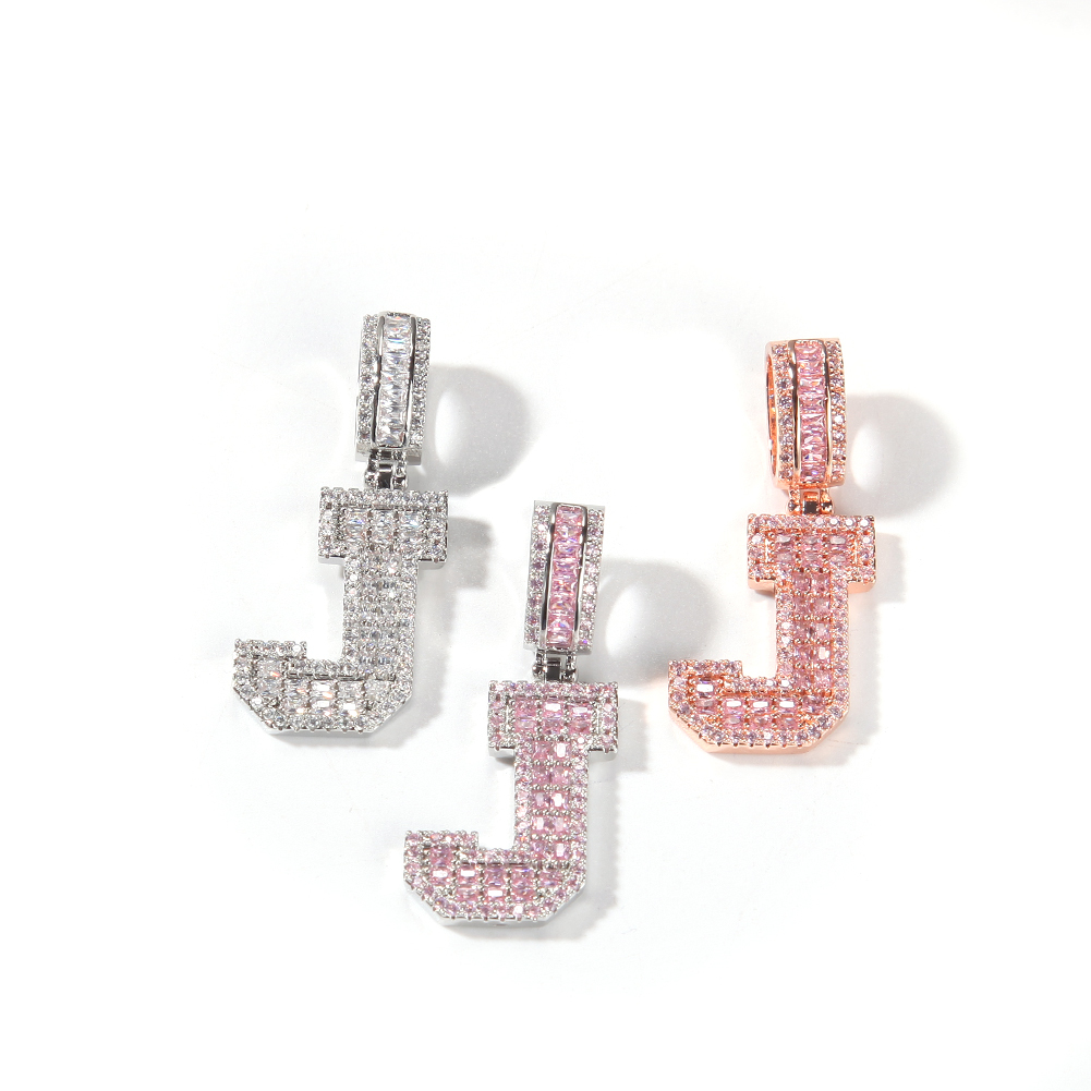 IMG_7911.jpg Pink Baguette Letter Name Necklace with Heart Tennis Chain – detail 10