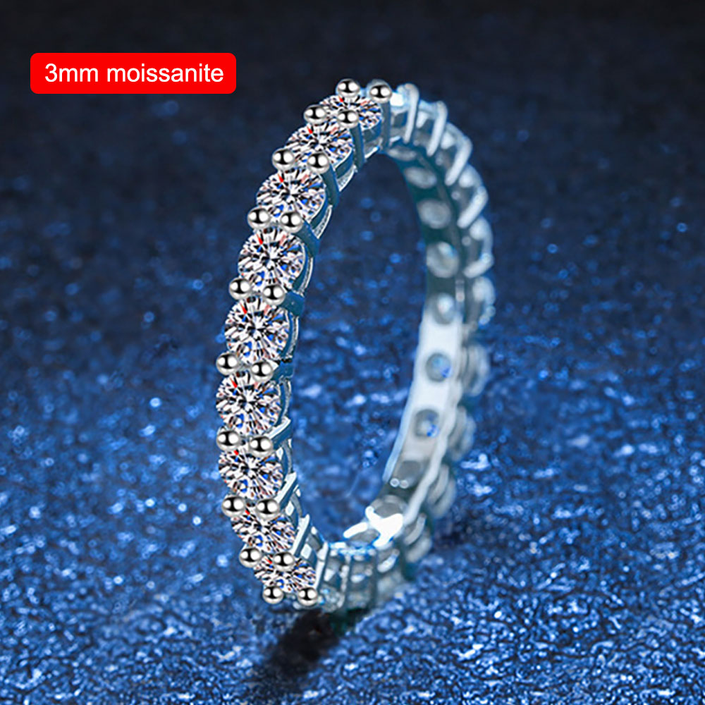 3 mm Moissanite Full Eternity Ring 2.2 ct – Platinum-Plated Silver – detail 6