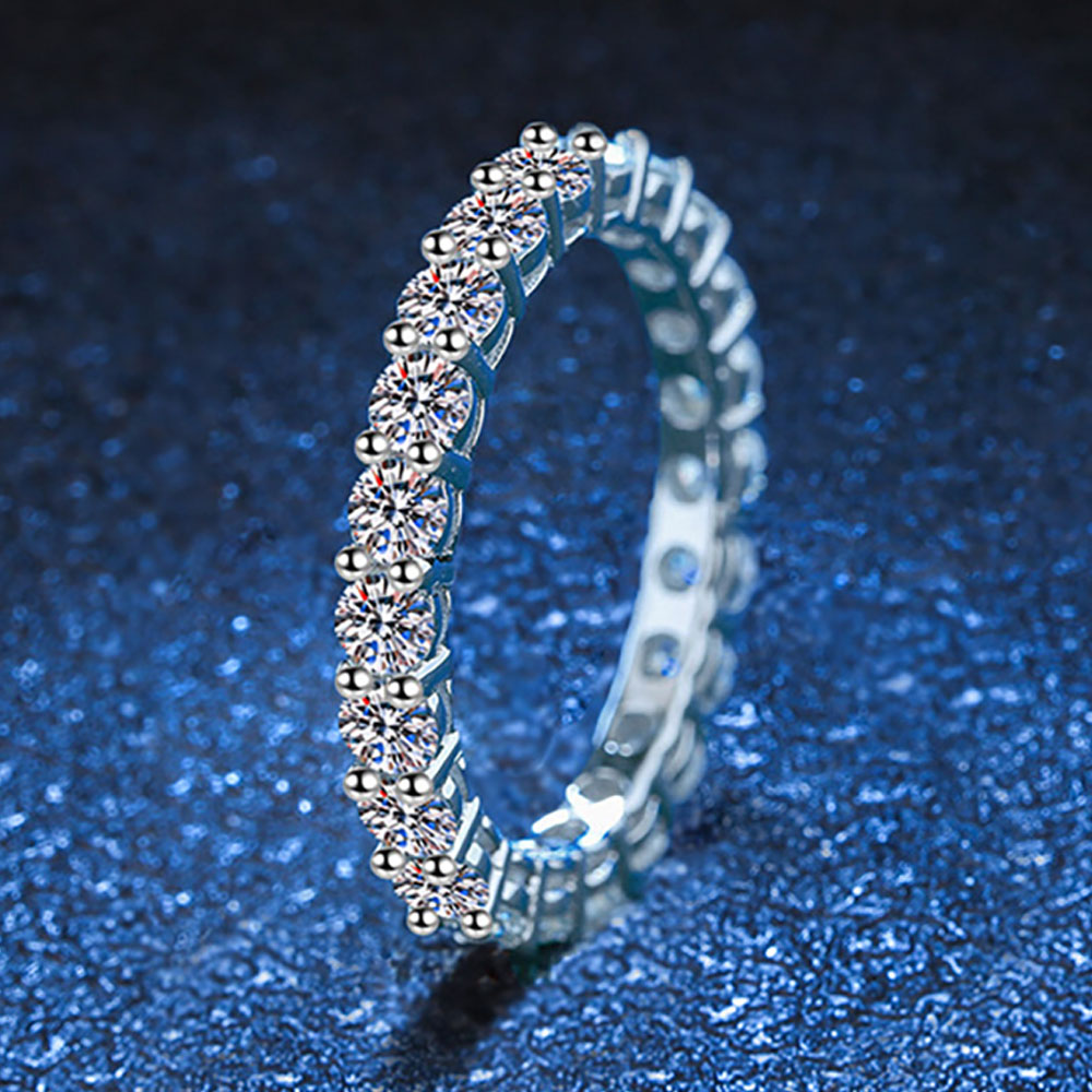 3 mm Moissanite Full Eternity Ring 2.2 ct – Platinum-Plated Silver – detail 1