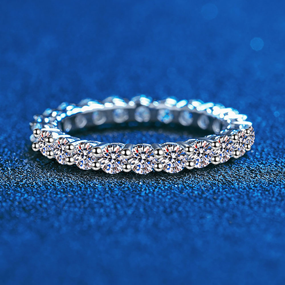 3 mm Moissanite Full Eternity Ring 2.2 ct – Platinum-Plated Silver – detail 3