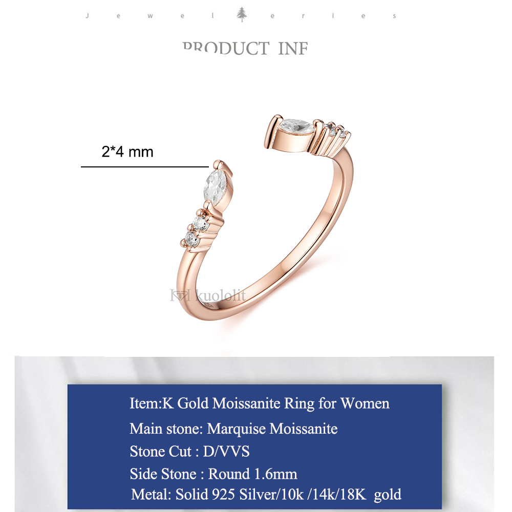 Marquise Moissanite Solitaire & Open Band Set – S925 or 10K–18K Gold – detail 1
