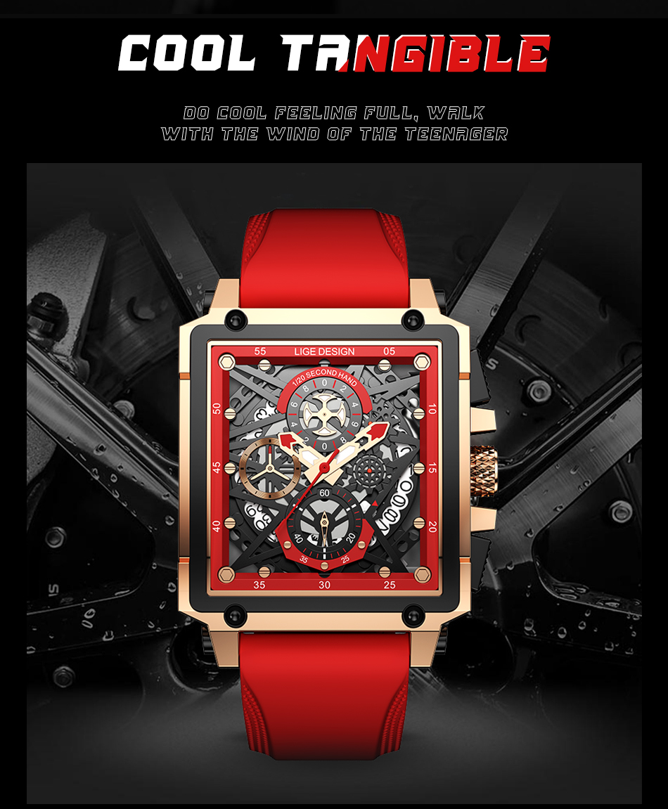 Men's Square Hollow Digital Sports Watch – Stopwatch – detail 4