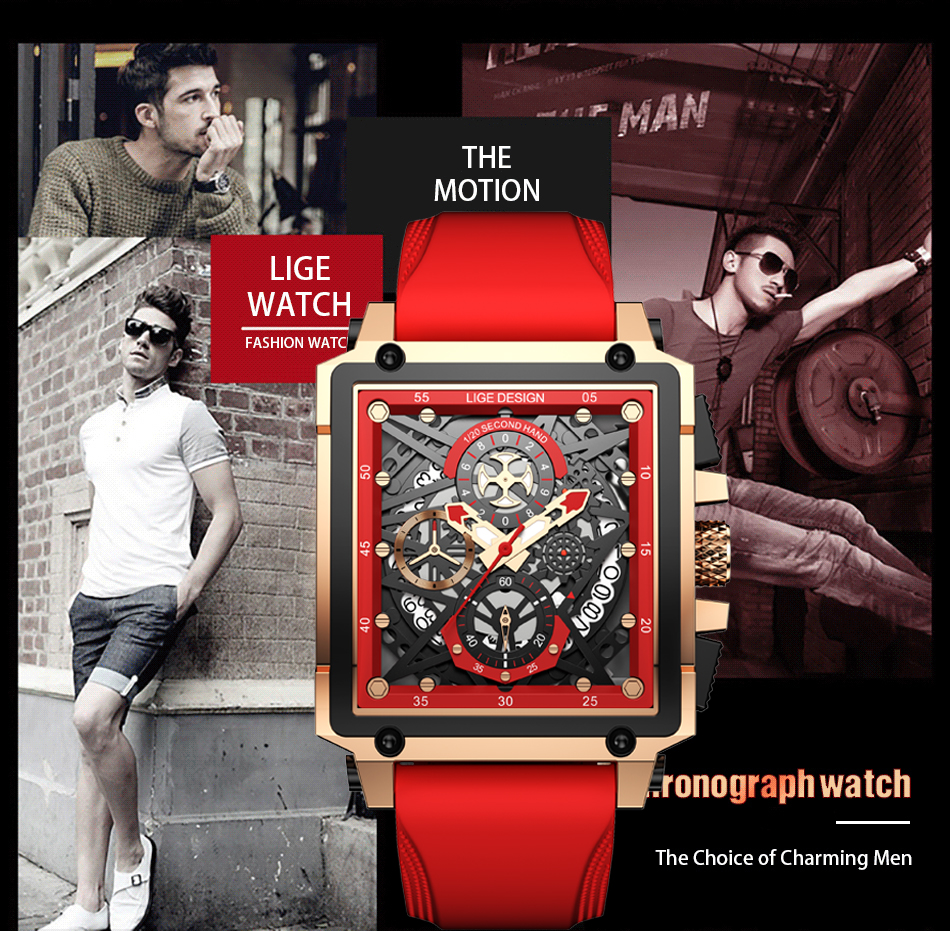 Men's Square Hollow Digital Sports Watch – Stopwatch – detail 22