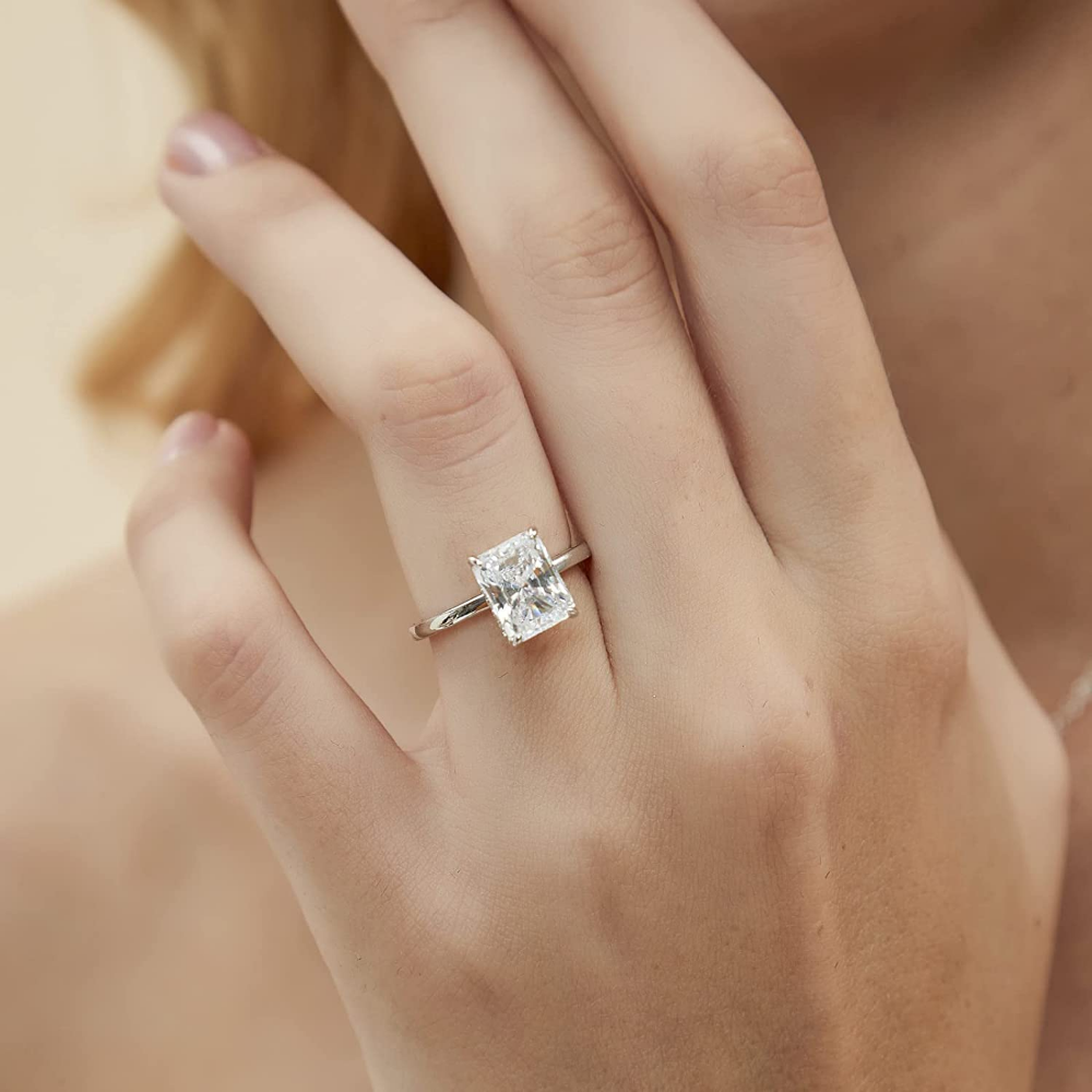 3 ct Radiant Cut Solitaire Ring – 925 Sterling Silver – detail 10