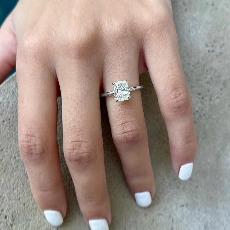 3 ct Radiant Cut Solitaire Ring – 925 Sterling Silver – detail 17