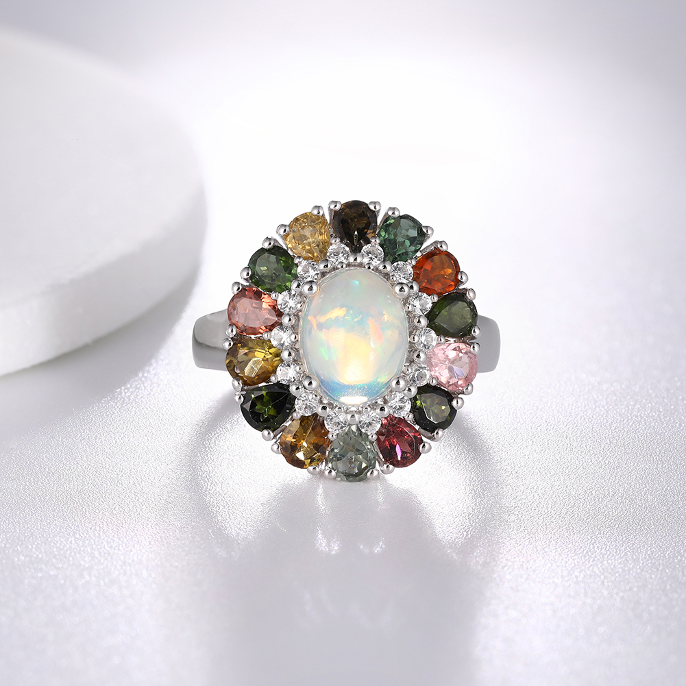 Natural Opal & Tourmaline Ring – 925 Sterling Silver – detail 8