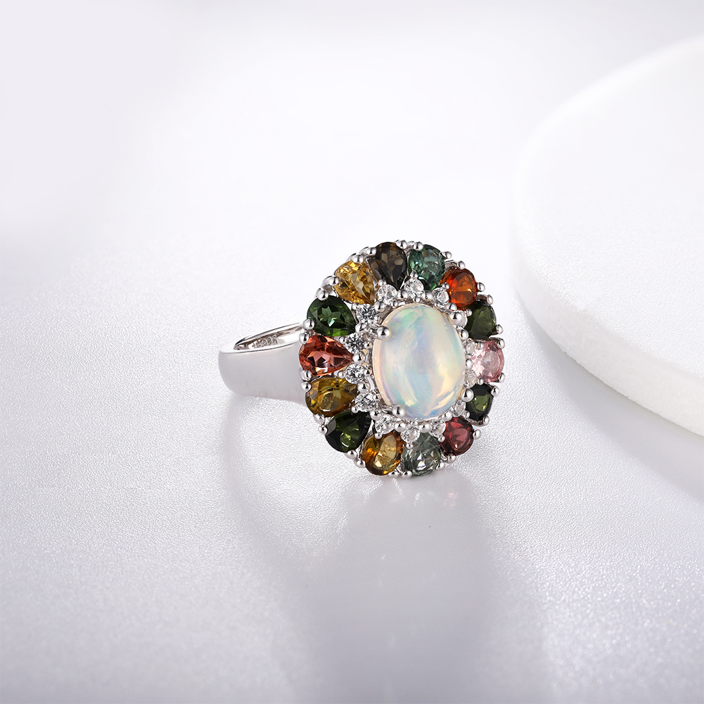 Natural Opal & Tourmaline Ring – 925 Sterling Silver – detail 9