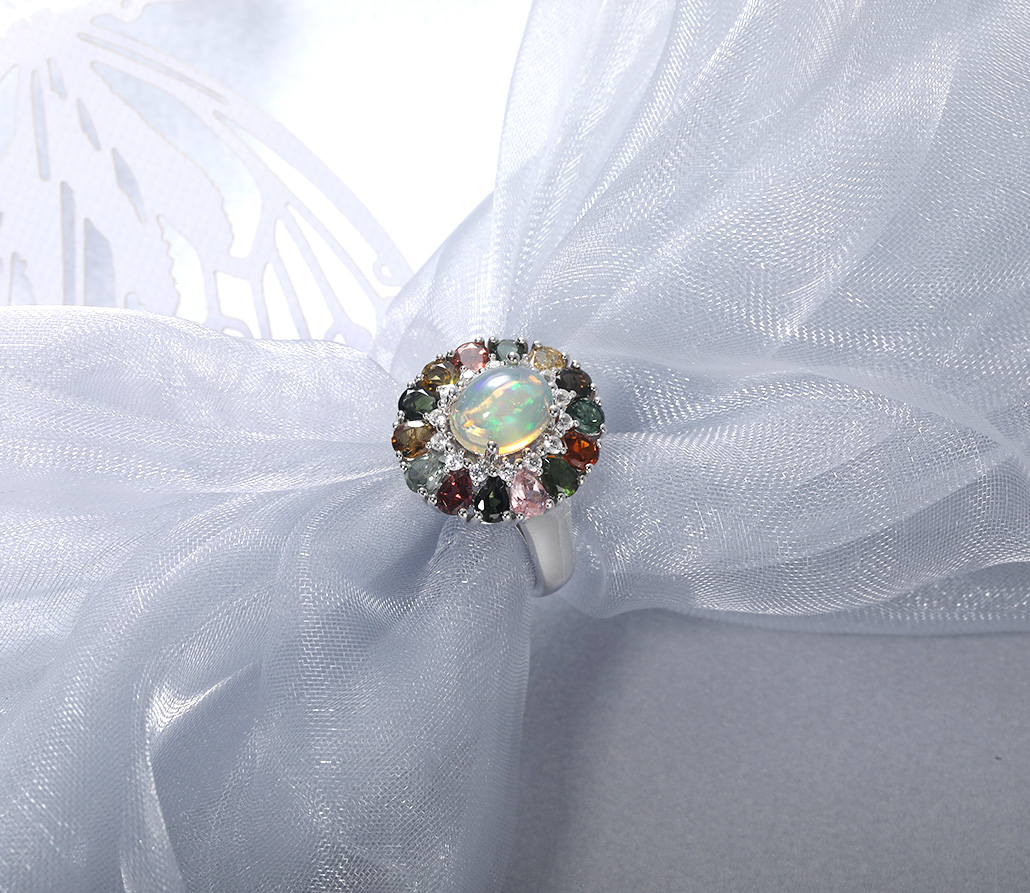 Natural Opal & Tourmaline Ring – 925 Sterling Silver – detail 4